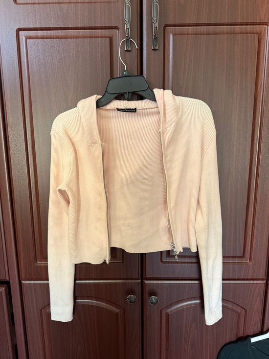 Brandy Melville Sweaters - Brandy Melville Light Pink Hooded Zip-Front Women's Sweater